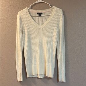Tommy Hilfiger Cream Cable-Knit V-Neck Sweater